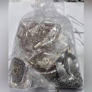 Gold and Silver tone Mystery Jewelry bag Vintage & Modern Costume Jewelry